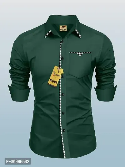 Stylish Green Cotton Blend Solid Long Sleeves Casual Shirt For Men