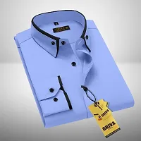 Stylish Blue Cotton Blend Solid Long Sleeves Casual Shirt For Men-thumb2