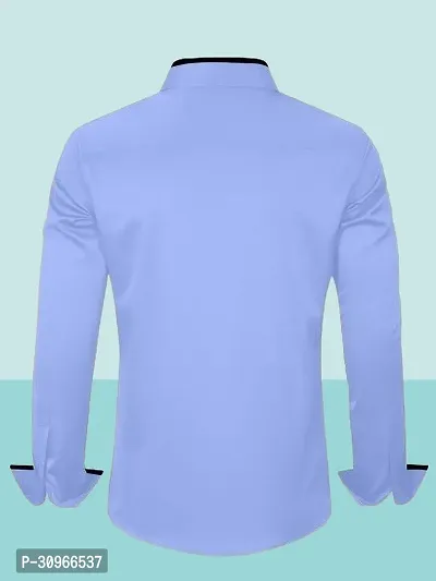 Stylish Blue Cotton Solid Long Sleeves Casual Shirt For Men-thumb2