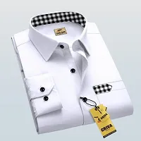 Stylish White Cotton Blend Self Design Long Sleeves Casual Shirt For Men-thumb2