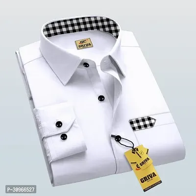 Stylish White Cotton Blend Self Design Long Sleeves Casual Shirt For Men-thumb3