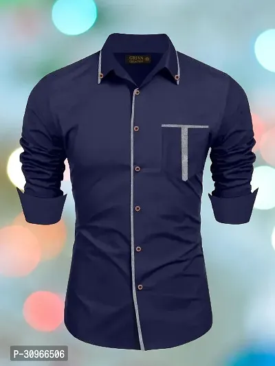 Stylish Blue Cotton Solid Long Sleeves Casual Shirt For Men