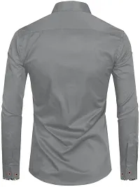 Stylish Grey Cotton Blend Solid Long Sleeves Casual Shirt For Men-thumb2