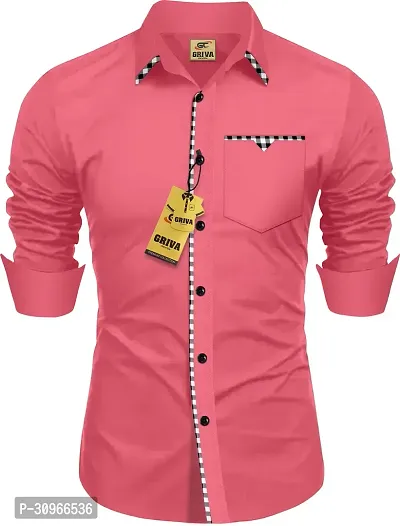 Stylish Pink Cotton Blend Solid Long Sleeves Casual Shirt For Men