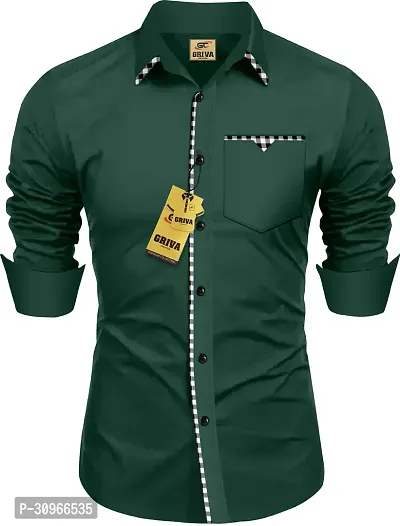 Stylish Green Cotton Blend Solid Long Sleeves Casual Shirt For Men