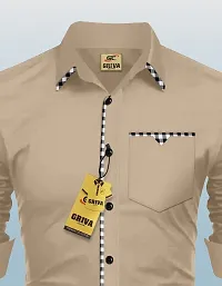 Stylish Beige Cotton Blend Solid Long Sleeves Casual Shirt For Men-thumb3