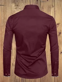 Stylish Maroon Cotton Solid Long Sleeves Casual Shirt For Men-thumb1