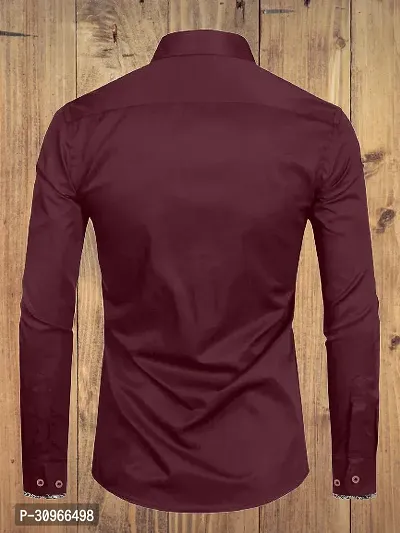 Stylish Maroon Cotton Solid Long Sleeves Casual Shirt For Men-thumb2