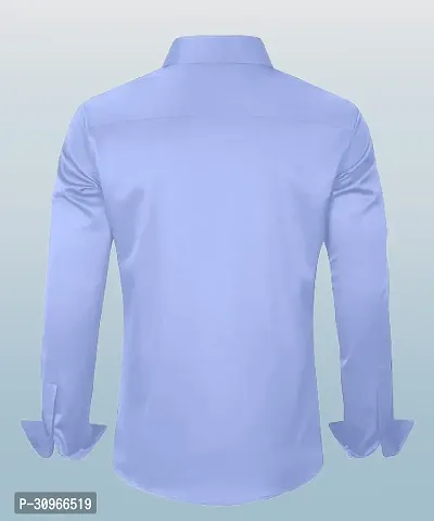 Stylish Blue Cotton Blend Self Design Long Sleeves Casual Shirt For Men-thumb2