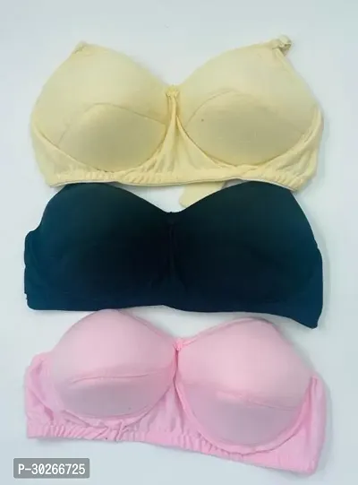 Stylish Cotton Solid Bra for Women Pack Of 3-thumb0