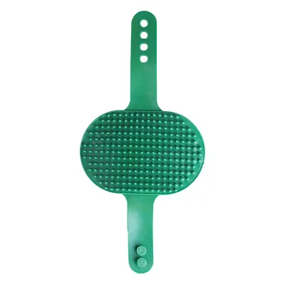 FAIRBIZPS Pet Bath Comb Massage Comb with Ring Handle Rubber Bristles Hand Brush Band Comb for Dogs  Cats (Green)