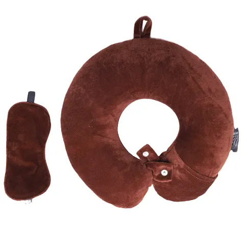 FAIRBIZPS Unisex Neck Travel Comfort Cotton Pillow with Brown Sleeping Eye mask