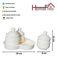 Homefrills Handpainted Multi-Utility Storage Ceramic Jars  Containers with Lid  Tray for Kitchen  Dinning Table Snacks/Chutney/Pickle Serving jar set(3 jars with Lid  1 Tray) Colour-White-thumb1