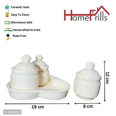 Homefrills Handpainted Multi-Utility Storage Ceramic Jars  Containers with Lid  Tray for Kitchen  Dinning Table Snacks/Chutney/Pickle Serving jar set(3 jars with Lid  1 Tray) Colour-White-thumb2