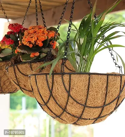 Homefrills  Metal Hanging Planter Basket With Coco Coir Liner Round Wire Plant Holder With Chain Porch Decor Flower Pots Hanger Garden Decoration Indoor Outdoor Watering Hanging Baskets (Set of 2) (Si