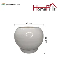Homefrills Stylish Glossy Round  White Colour Ceramic Planters Pot with bottom tray  for Indoor Plants, Flower Pots, Succulent Pot, Planters for Home Decor, Home Garden  Size-17 * 15 cm-thumb3
