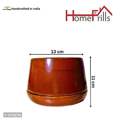Homefrills Stylish Glossy Burnt Umber Colour Ceramic Planters Pot with bottom tray  for Indoor Plants, Flower Pots, Succulent Pot, Planters for Home Decor, Home Garden  Size-13 * 11 cm-thumb3
