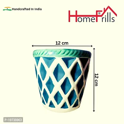 Homefrills small Matte Finish Green stripped design Ceramic planters Pot  for Indoor  Outdoor Home, Garden, Office Decor ,Balcony Planters Pot Gamla Size-12*12 cm-thumb3