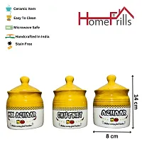 Homefrills Handpainted  Achar/Chutney/Pickle serving Ceramic Jars  Containers with Lid  for Kitchen  Dinning Table , Chutney/Achar/Pickle serving set(3 jars with Lid )Colour-Brown,300 ml-thumb1