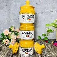 Homefrills Handpainted  Achar/Chutney/Pickle serving Ceramic Jars  Containers with Lid  for Kitchen  Dinning Table , Chutney/Achar/Pickle serving set(3 jars with Lid )Colour-Brown,300 ml-thumb2