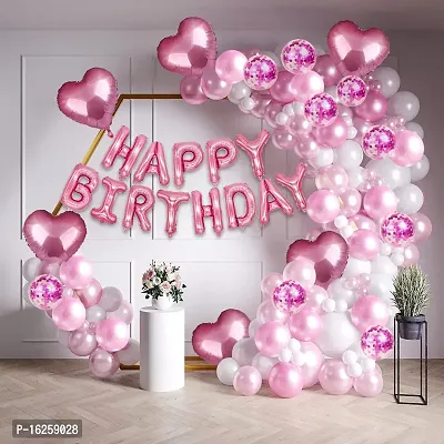 KridoBirthday Decoration Items For Girl - Huge 41 Pcs | Pink And White Balloons For Decoration | Pink Birthday Decoration Kit | Heart Shape Balloons For Decoration | Birthday Decoration Items For Women