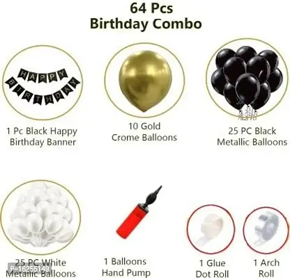 Krido 64 Pc birthday decorations kit: Black Premium Happy Birthday Banner ( 13 Letter) + 50 Premium Black and White Metallic Balloons-thumb2