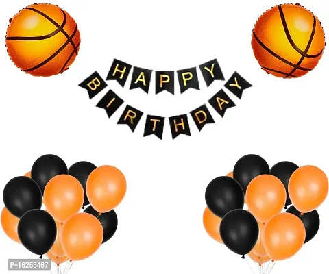 Krido Latex 33 Pcs Basketball Birthday Decoration Items Basket Ball Foil Balloon Set(Orange Black)