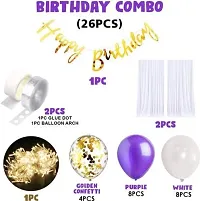 Krido White Decoration Net With Led Lights - Cabana Tent Birthday Decoration Set White Net for Cabana Theme Party with LED Lights For Decoration/Birthday Decorations Kit-26Pcs Purple And Gold Balloon (Set of 26)-thumb1