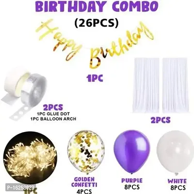 Krido White Decoration Net With Led Lights - Cabana Tent Birthday Decoration Set White Net for Cabana Theme Party with LED Lights For Decoration/Birthday Decorations Kit-26Pcs Purple And Gold Balloon (Set of 26)-thumb2