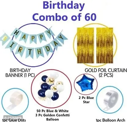 Krido Happy Birthday Decoration Kit -60 Pc Blue Gold Banner Birthday Decorations Items for Bday Lights Combo Pack Set, Husband,Wife, First, 2nd,30th,40th,50th Theme (Set of 60)-thumb3