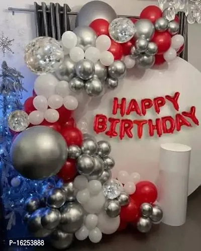 Krido 1 Red Foil Happy Birthday Balloons + 51 pc premium Red,White and Silver Metallic Balloons