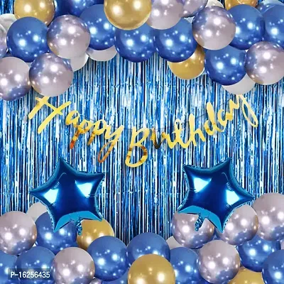 KridoHappy Birthday Decorations for Boys- 41 Pcs Birthday Decoration Items/Golden Foil Banner, Blue Foil Curtain,Star Foil Balloons, Metallic Balloons (41 pcs set, BLUE WHITE)