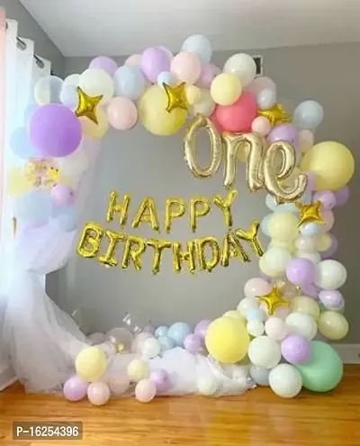 Krido Pastel Balloon Banner Foil Star with ?One?Letter Combo|Birthday Decoration Items (Set of 69)