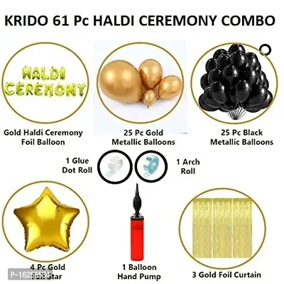 Krido 61 Pc Gold Haldi Ceremony Foil Balloon with Gold StarFoil Curtain Combo| haldi ceremony decorations item for Groom| haldi ceremony decoration balloons(Gold and Black)-thumb2