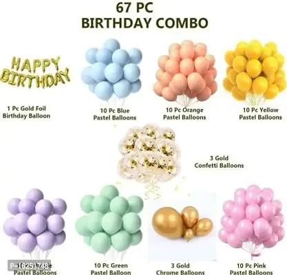 Krido Multi Pastel Balloons Foil Birthday Confetti and Chrome Balloon Combo (Set of 67)-thumb2