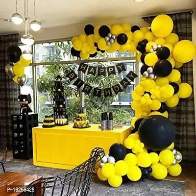 Krido 64 Pc Happy Birthday decorations kit: 1 Black Happy Birthday Banner + 60 Pc Premium Yellow and Black Metallic Balloons-thumb0