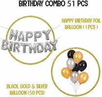 Krido Happy Birthday Decoration Kit Combo 51 Pcs for Black, Golden and Silver Metelic Premium Balloon-thumb2