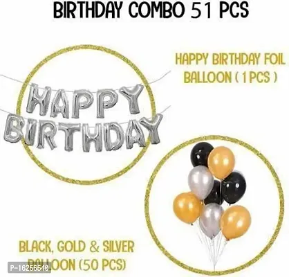 Krido Happy Birthday Decoration Kit Combo 51 Pcs for Black, Golden and Silver Metelic Premium Balloon-thumb3