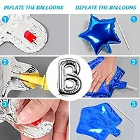 Krido Happy Birthday Decoration Combo 61 Pcs Blue Birthday Banner Silver Curtains with Glue Dot Arc  Silver Confetti Balloons With Balloon Pump for Boys Husband Mom Dad/Happy Birthday Decorations Items Set (Blue Silver)-thumb2