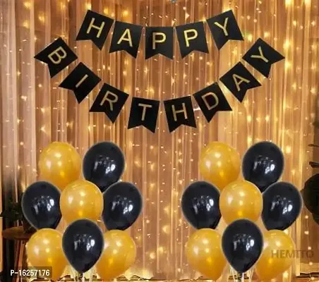 Krido Birthday Decoration Items Kit- 32Pcs Bday Banner Gold Balloon with Led Light for Kids, Husband Girls Boys Bday Decorations Items with String Fairy Lights (Set of 32)