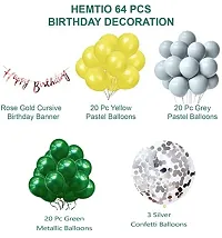 Krido 64 Pc Happy Birthday Decoration Kit Yellow Grey Green Balloon with Birthday Banner, Confetti Balloons |Birthday Decoration item material Rubber (Green Yellow and Grey Combo)-thumb2