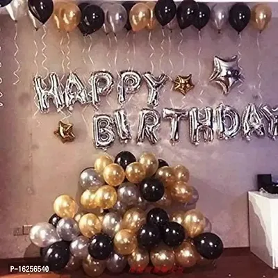 Krido Happy Birthday Decoration Kit Combo 51 Pcs for Black, Golden and Silver Metelic Premium Balloon