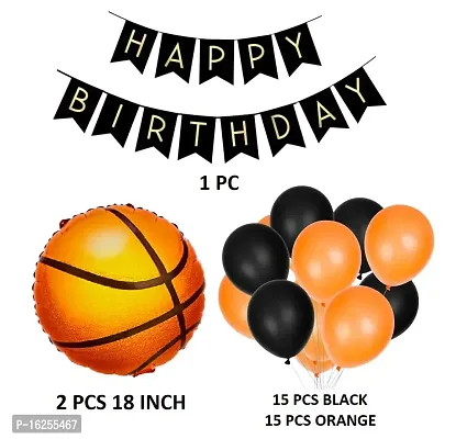 Krido Latex 33 Pcs Basketball Birthday Decoration Items Basket Ball Foil Balloon Set(Orange Black)-thumb4