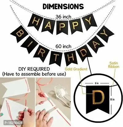 Krido 64 Pc Happy Birthday decorations kit: 1 Black Happy Birthday Banner + 60 Pc Premium Yellow and Black Metallic Balloons-thumb3