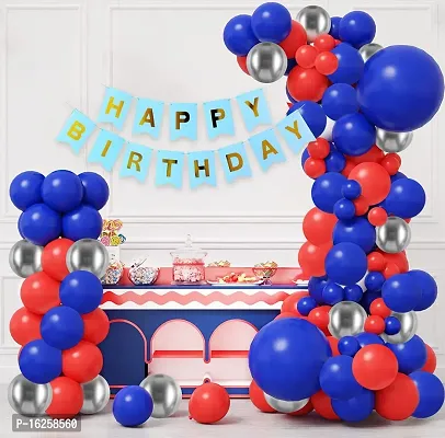 KridoBirthday Decoration Items - Cute 63Pcs Happy Birthday Decoration Kit | Birthday Decoration Items For Boy | Blue and Red Balloons For Decoration | Blue Happy Birthday Banner