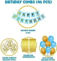 Krido Blue Happy Birthday Decoration Kit Combo - 46pcs Birthday Bunting Golden Foil Curtain Metallic Confetti Balloons for Happy Birthday Decorations Items Set (Set of 46).-thumb1