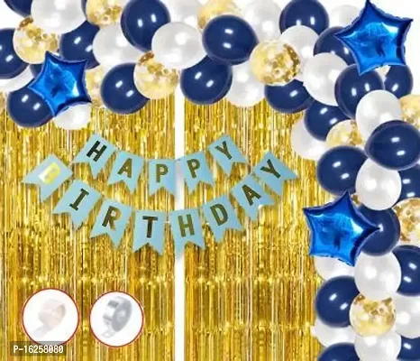 Krido Happy Birthday Decoration Kit -60 Pc Blue Gold Banner Birthday Decorations Items for Bday Lights Combo Pack Set, Husband,Wife, First, 2nd,30th,40th,50th Theme (Set of 60)-thumb0