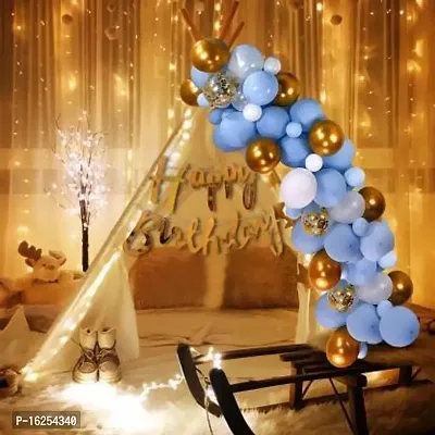 Krido Birthday Decorations Kit/ White Net For Decoration-26Pcs Blue And Golden Balloon (Set of 26)-thumb0