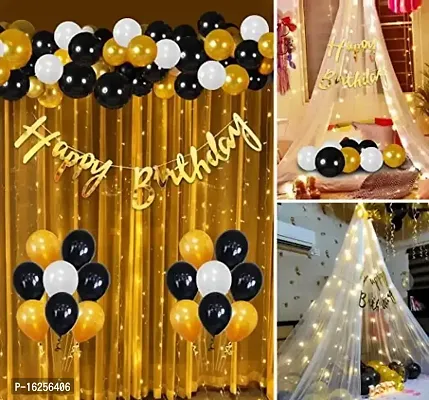 Krido Black and Golden Birthday Decoration Kit - 39 Pcs Birthday Decoration for Girls, Boys, Tent Theme Birthday Decoration, Black Balloons for Decoration-thumb0