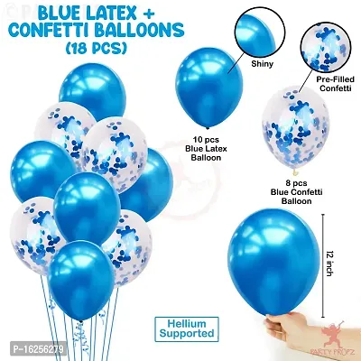 KridoPack of 18 Pcs Blue Latex  Confetti balloons for boys birthday decoration items/balloons for boy birthday party(WHITE BLUE)-thumb2